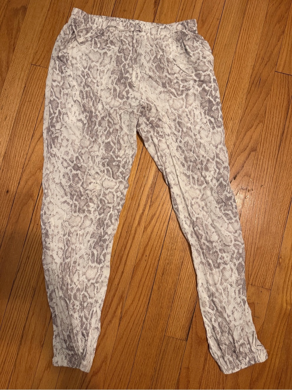 Olivaceous Kids Snake-Print Joggers in Light Gray and White